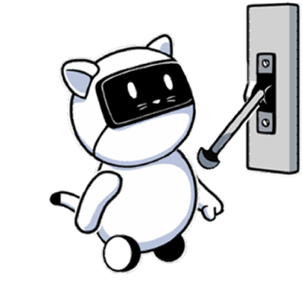 CAS.AI cat mascot with monetization on/off switch