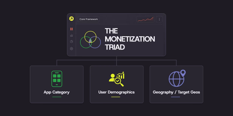 Diagram showing The Monetization Triad framework for mobile app monetization strategies