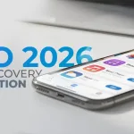 ASO 2026: app discovery revolution banner with an iPhone App Store screen
