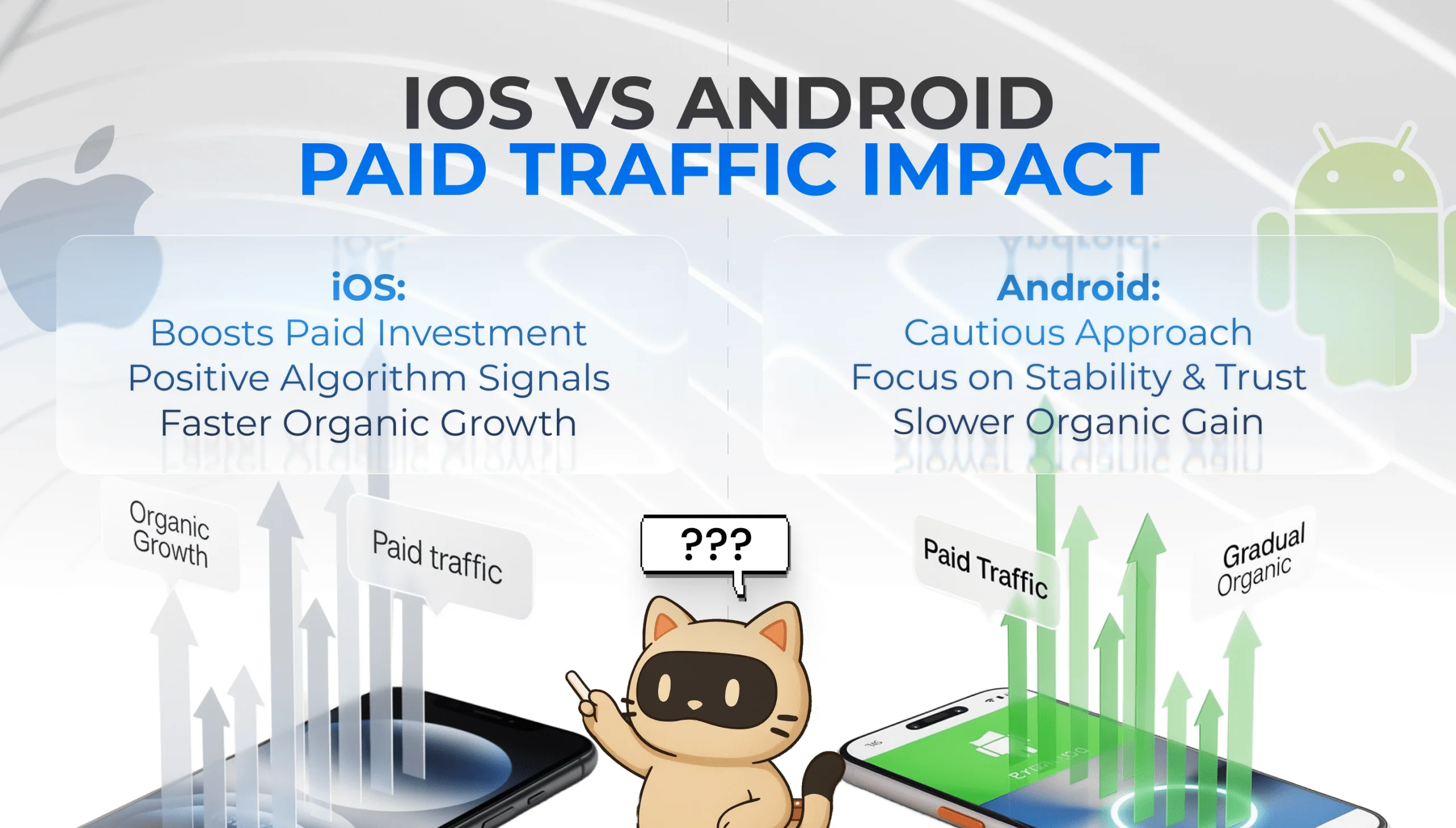 iOS vs Android Paid Traffic Impact UA Comparison Chart Google Play: More trust and verification