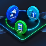 Graphic illustrating a conceptual framework for Beyond Gaming Marketing and Ad Monetization, featuring 3D icons that represent the interplay between user acquisition and revenue generation.