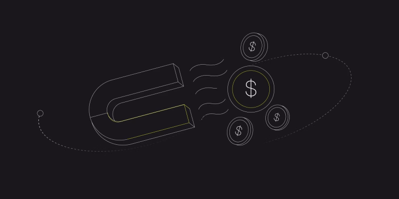 Illustration of a magnet attracting currency icons, symbolizing user acquisition and app monetization alignment.